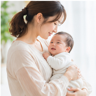 赤ちゃんを抱く産後のお母さん